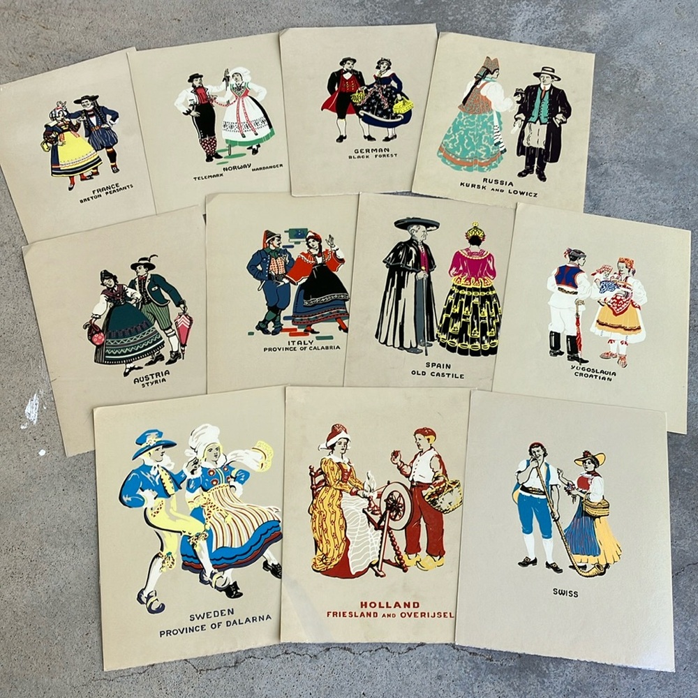 VTG Laminated Traditional Dress Folk Art Posters